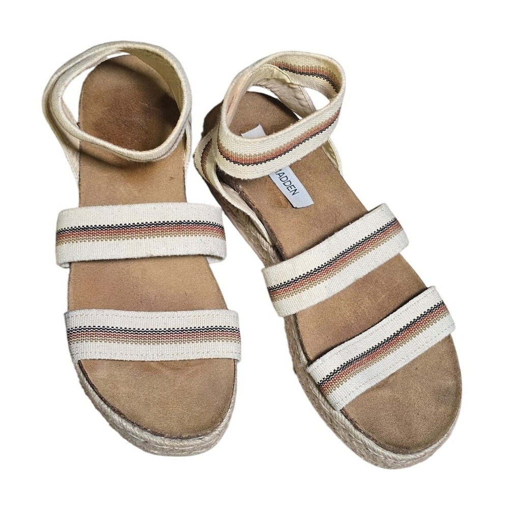 $49 Steve Madden 10 Beige Woven Ankle Strap Sandals Comfort Summer Casual Shoes